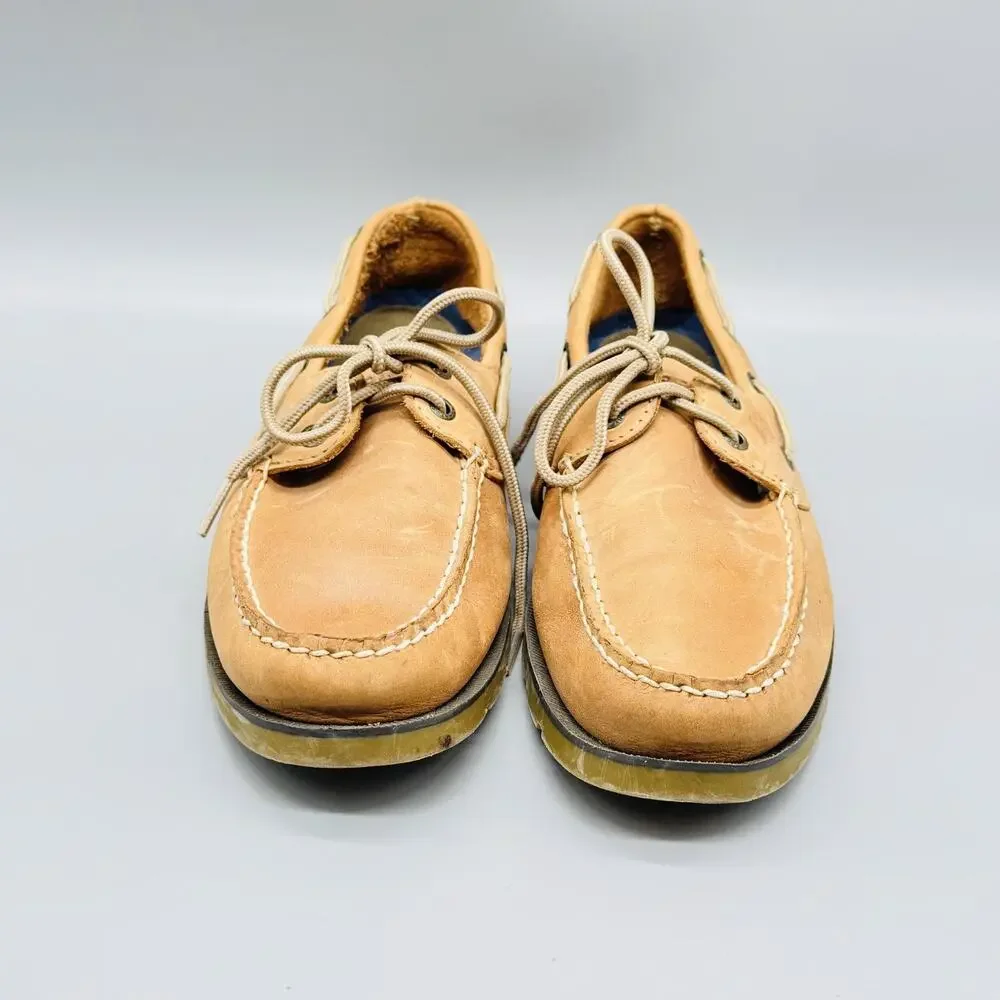 Sperry Shoes Mens 9 Beige Leather Top Sider Boat Deck Moc Toe Casual Non Slip